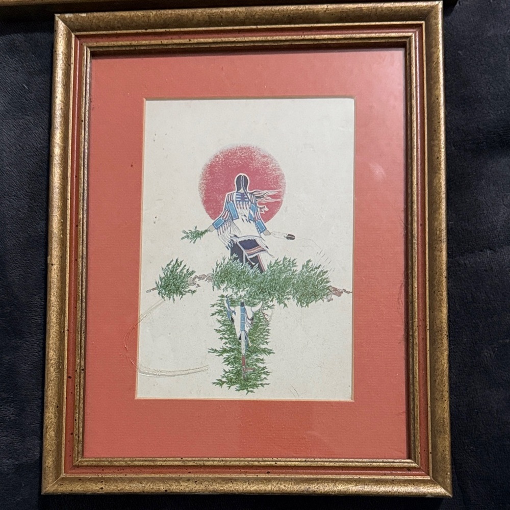 Framed Native American Art Print with Gold Frame